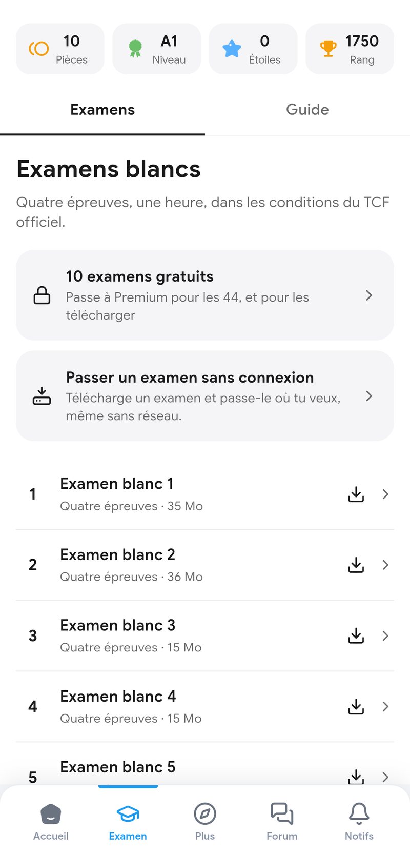 Puis un examen blanc entier